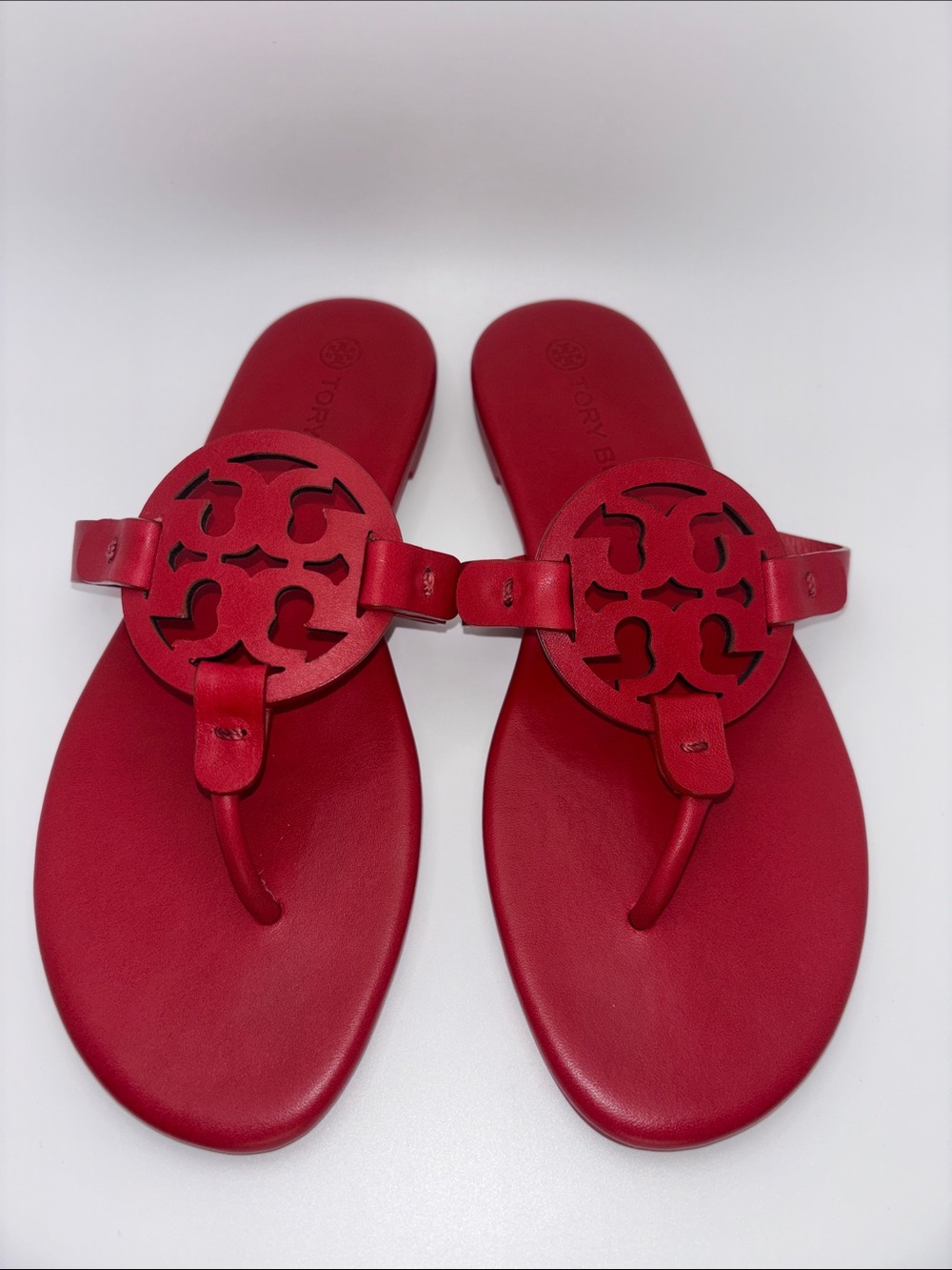 Tory Burch Red Miller Cutout Leather Thong Sandals